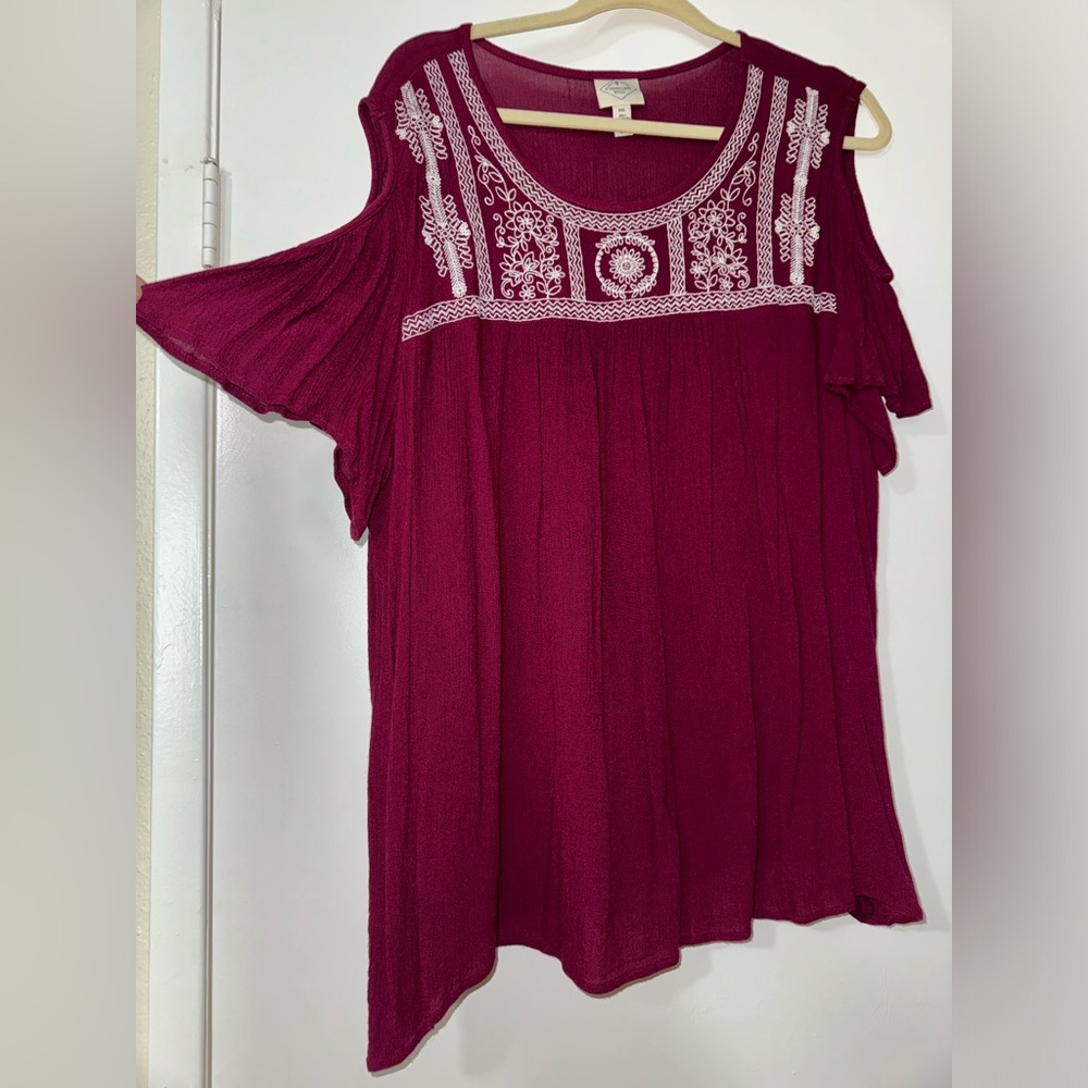JCPenney: St. John’s Bay Wine Burgundy embroidery top